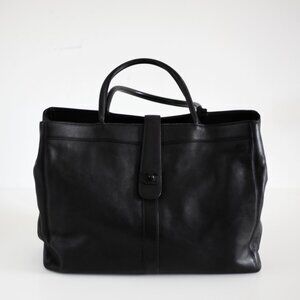 Chanel Vintage 1998 CC Turnlock Large Soft Calfskin Leather Tote Black &Black HW